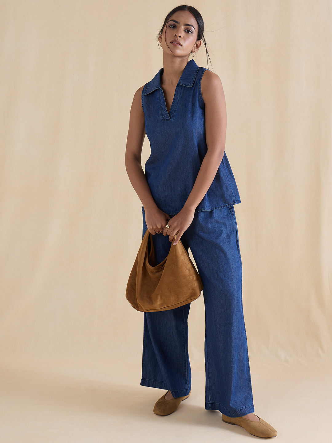 Navy Blue Sleeveless Denim Co-Ord