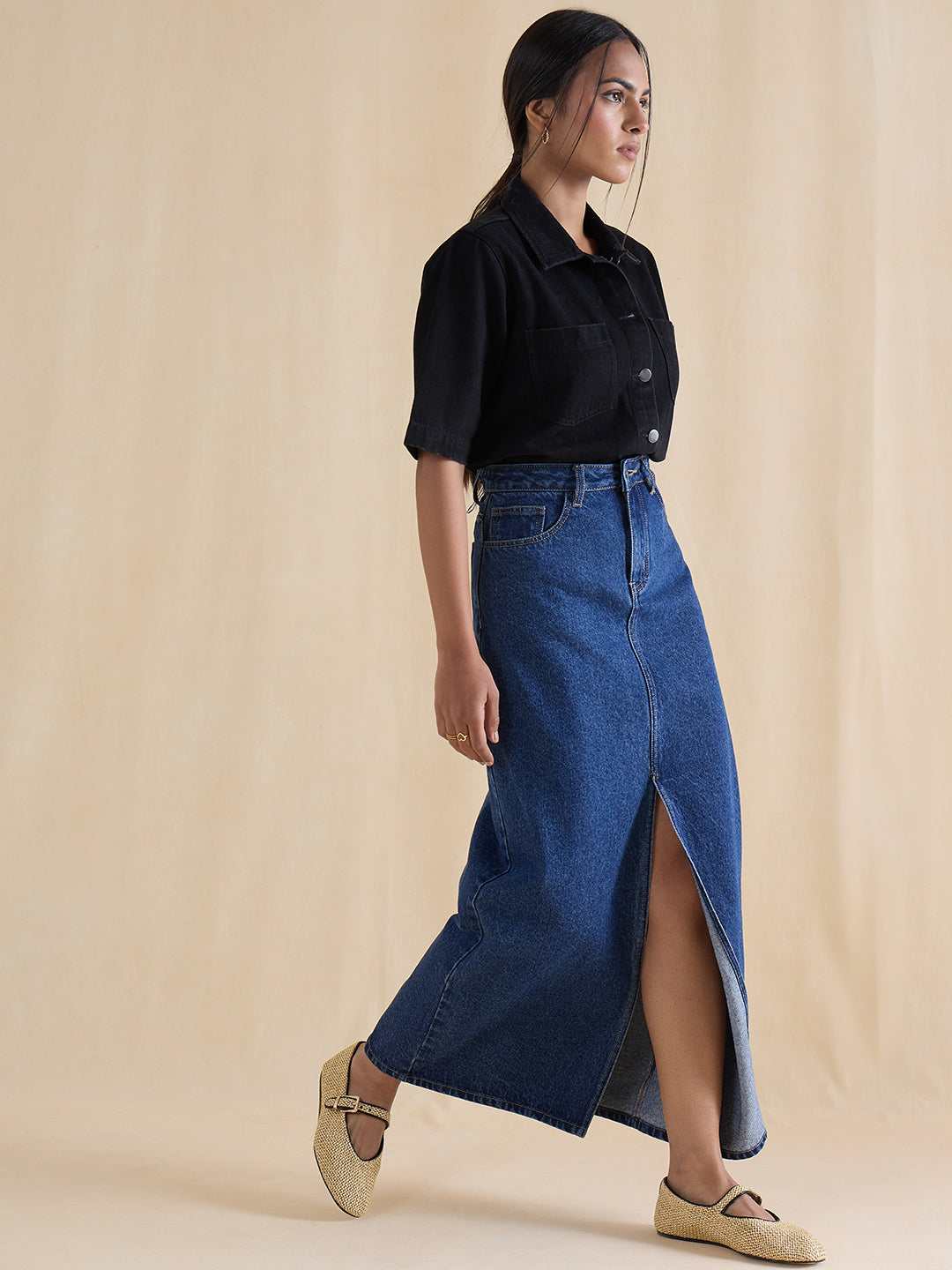 DenimClassic Black Half Sleeves Shirt