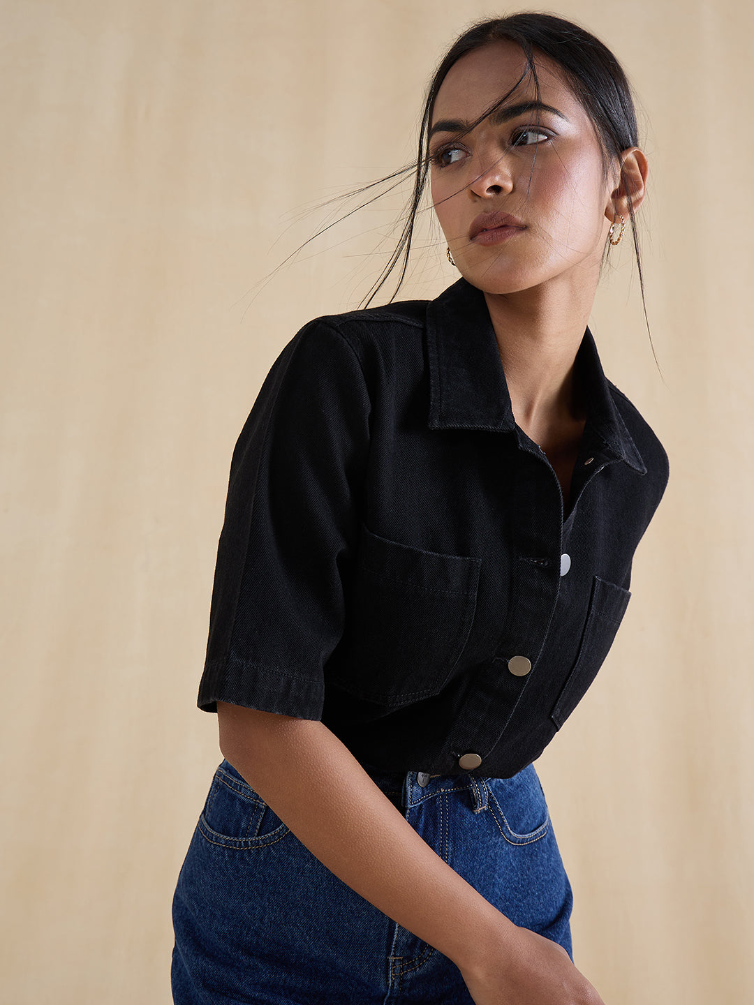 DenimClassic Black Half Sleeves Shirt