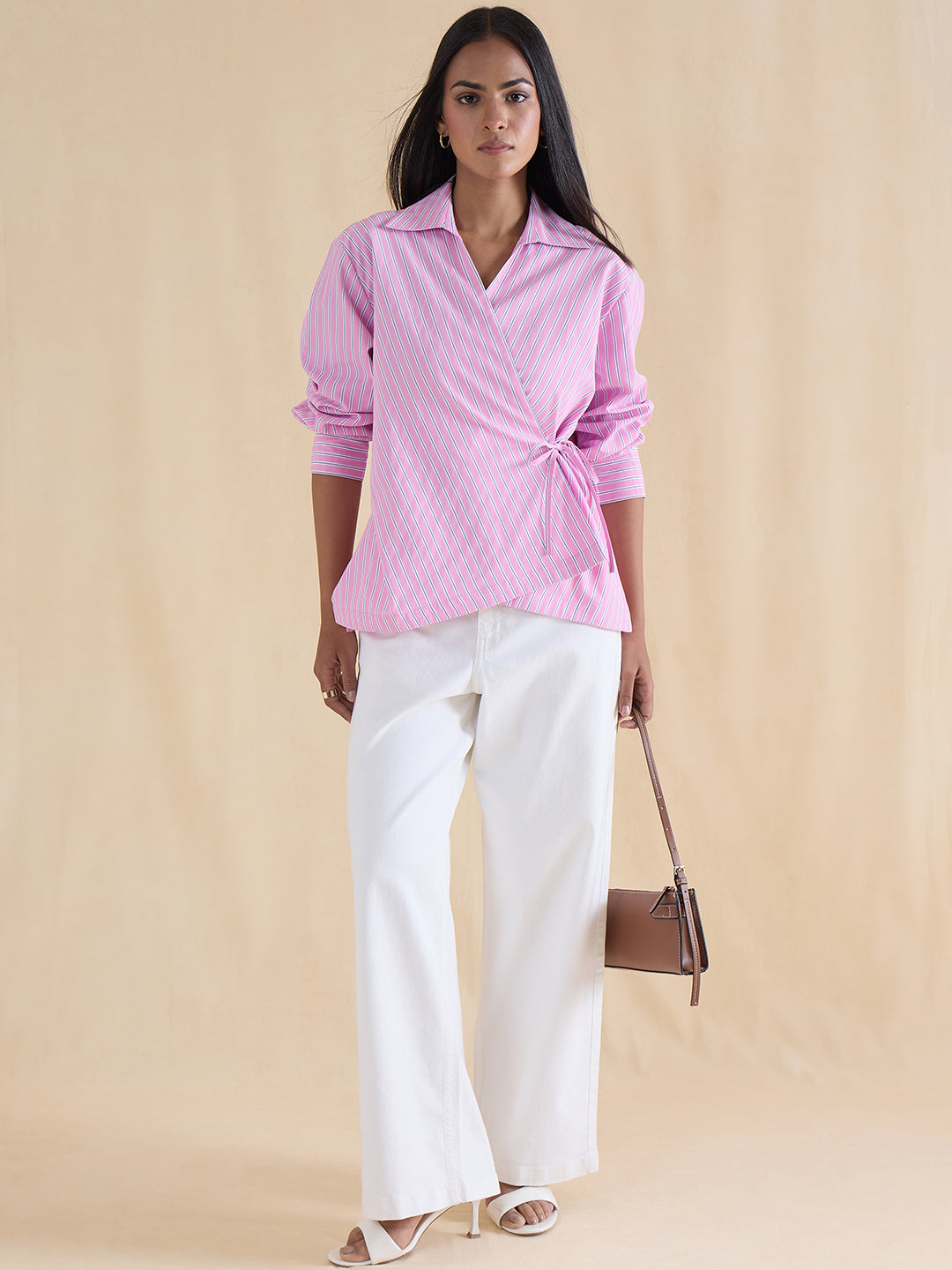 Pink Stripe Asymmetric Wrap Top