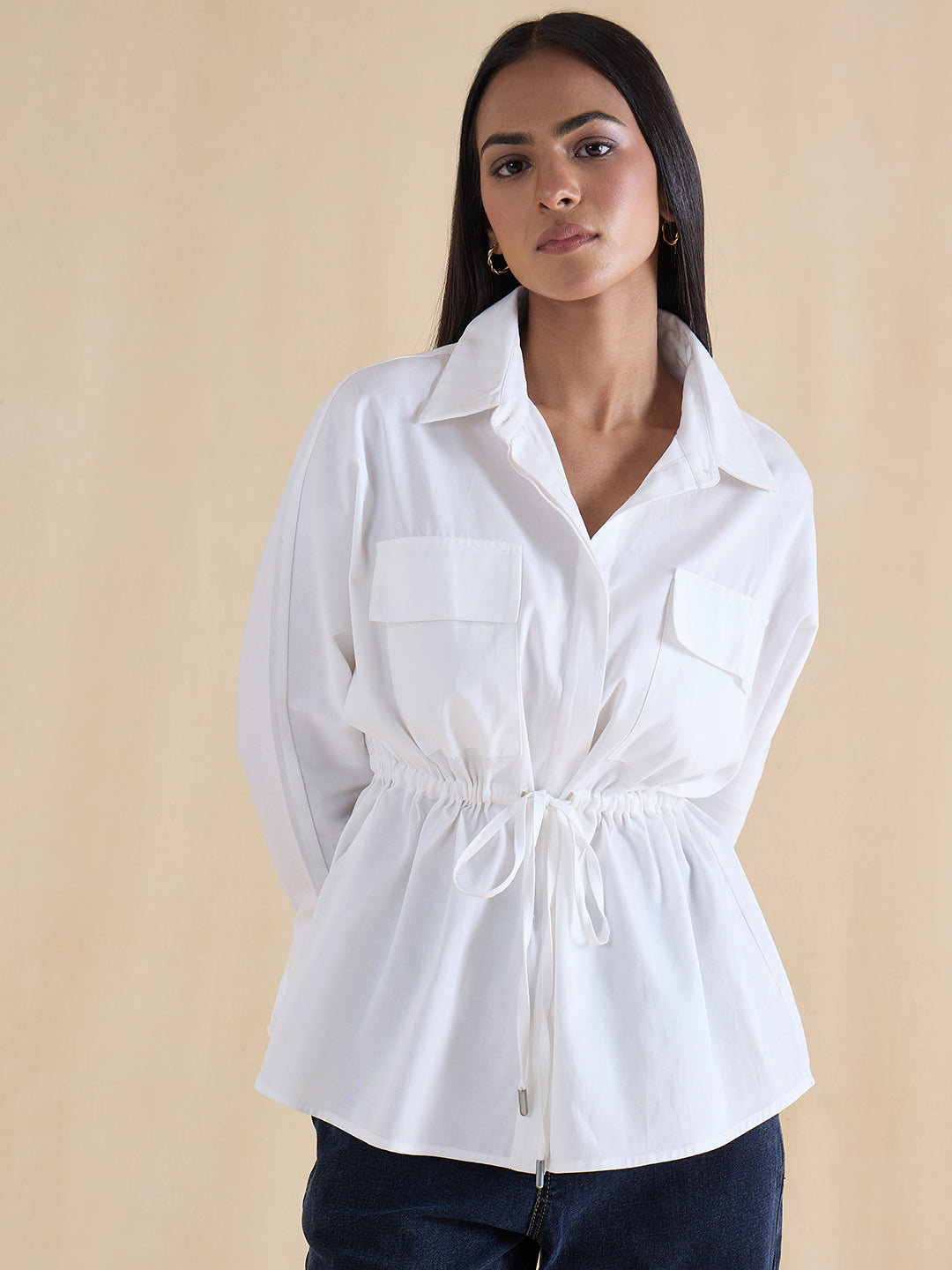 White Cotton Dual Pocket Shirt