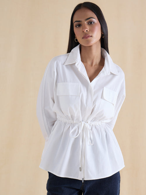White Cotton Dual Pocket Shirt