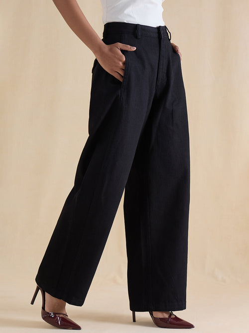 Black Barrel Fit High-Rise Jeans