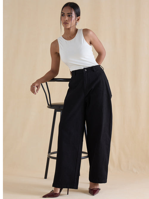 Black Barrel Fit High-Rise Jeans