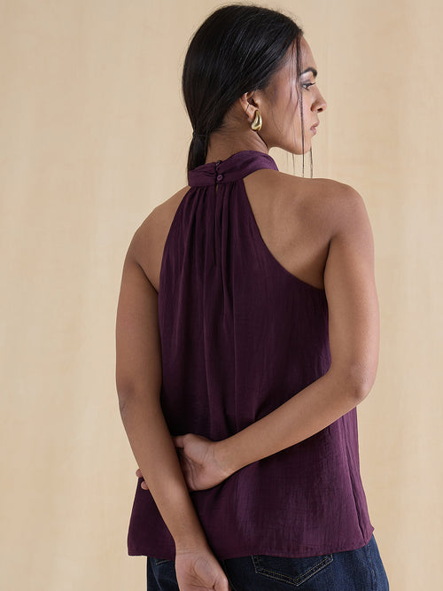 deep-purple-satin-twist-neck-halter-top-ff-5493c