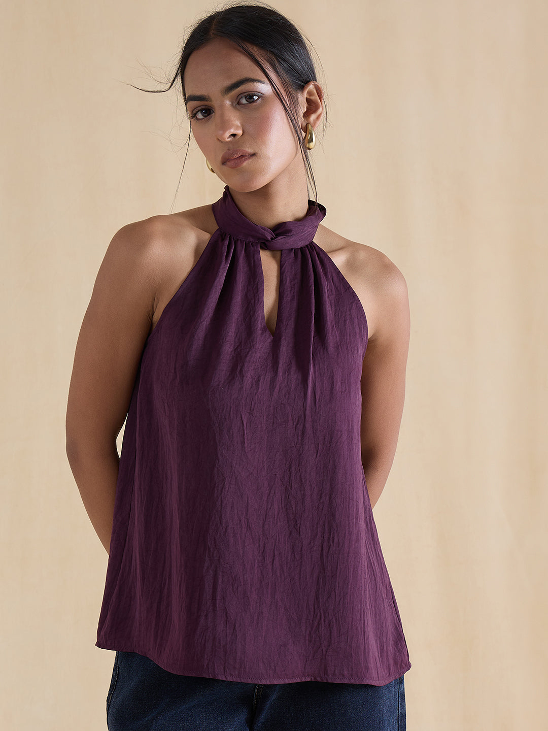 deep-purple-satin-twist-neck-halter-top-ff-5493c