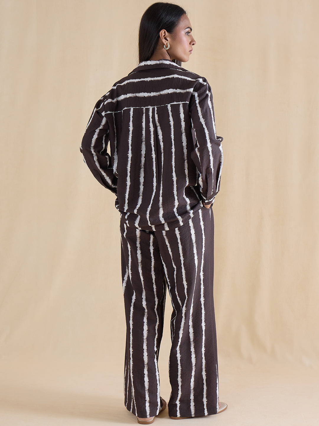 Brown Abstract Stripe Shirt Co-Ord
