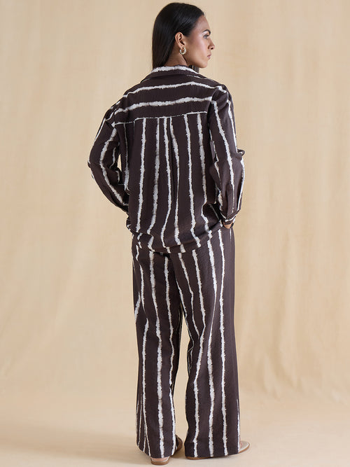 Brown Abstract Stripe Shirt Co-Ord