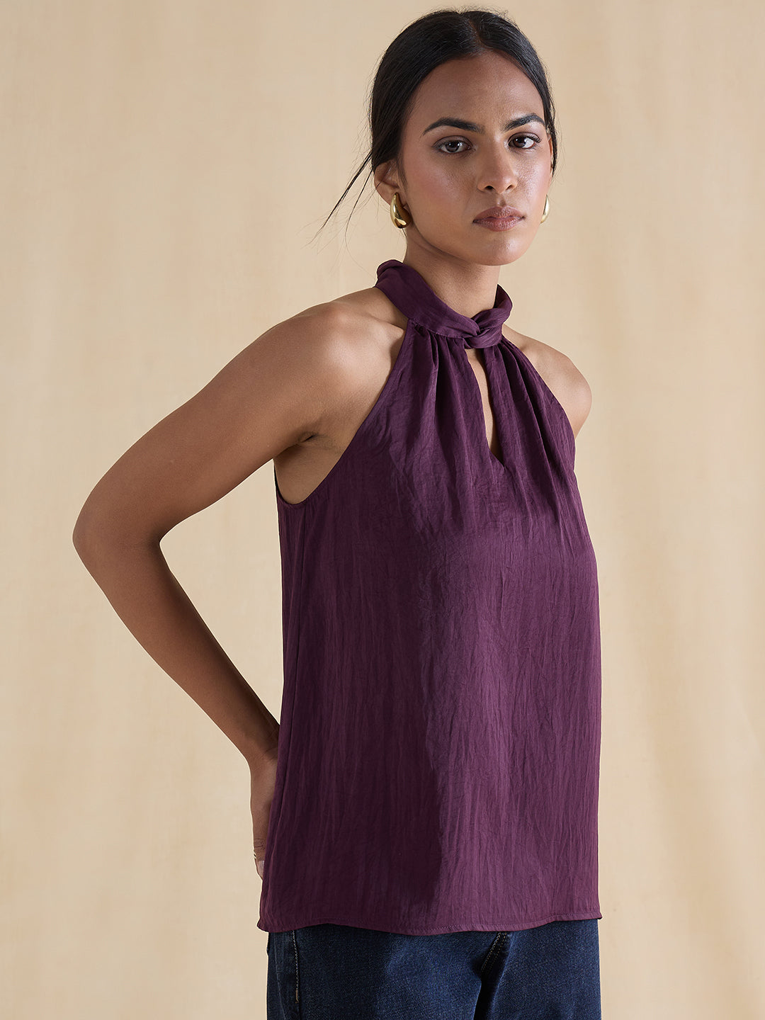 deep-purple-satin-twist-neck-halter-top-ff-5493c