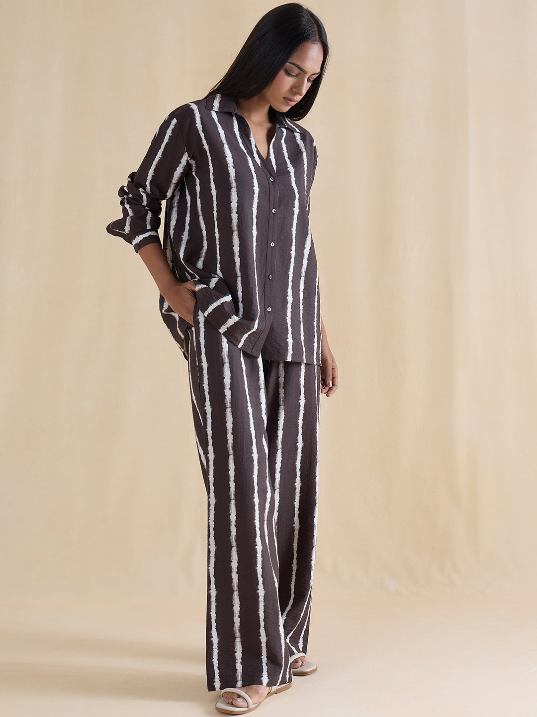 Brown Abstract Stripe Shirt Co-Ord