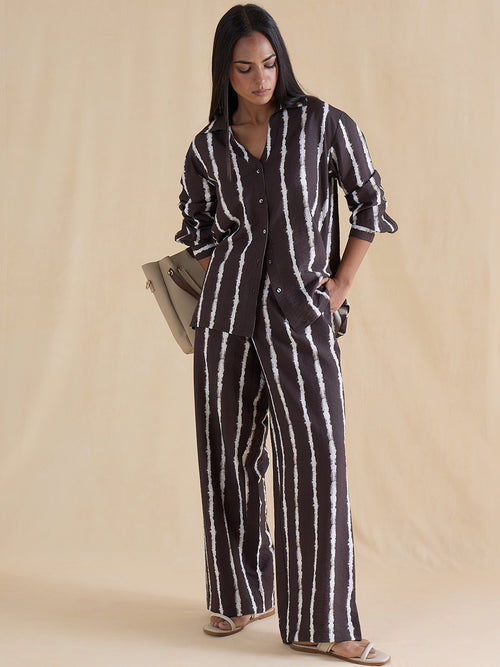 Brown Abstract Stripe Shirt Co-Ord