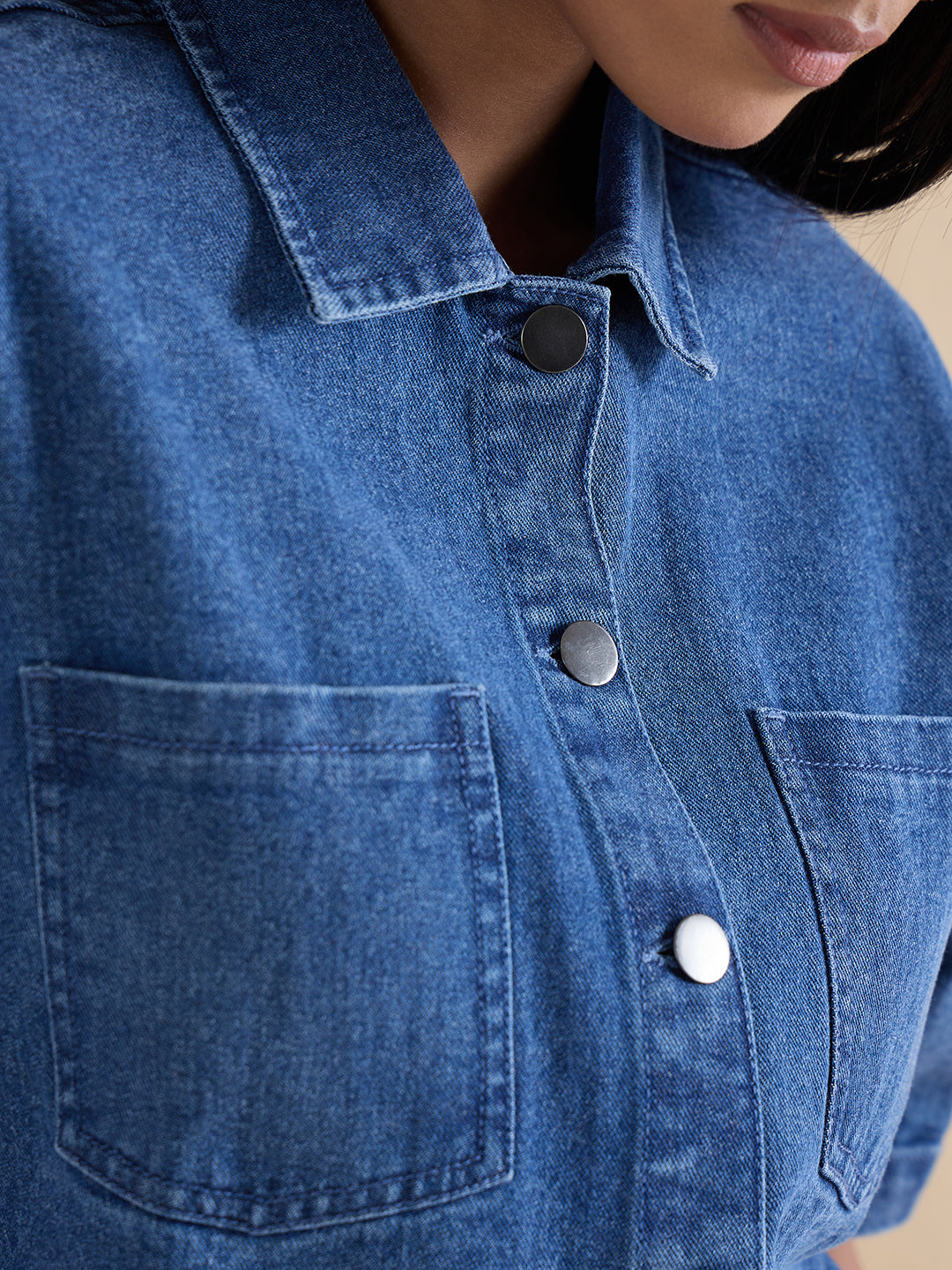 Mid Blue Denim Half Sleeves Shirt