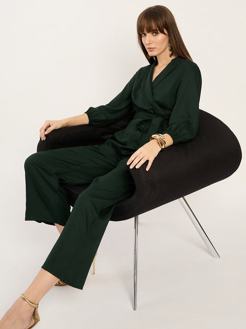 Green Lapel Detail Jumpsuit