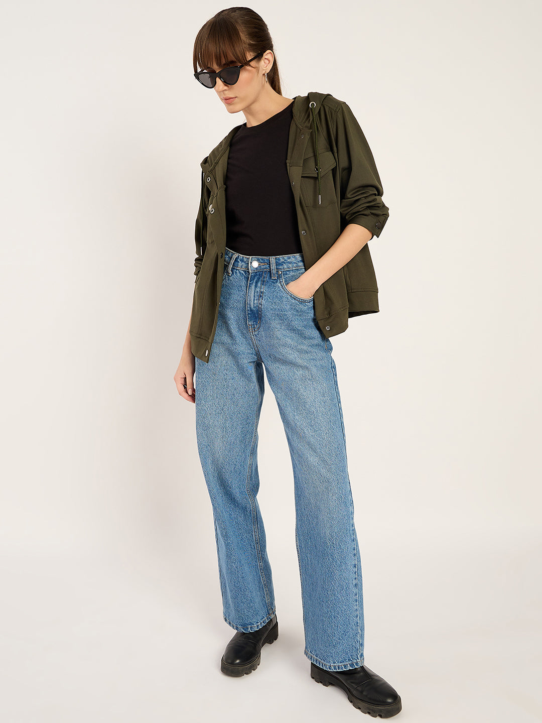 Olive Button Down Hooded Travel Jacket