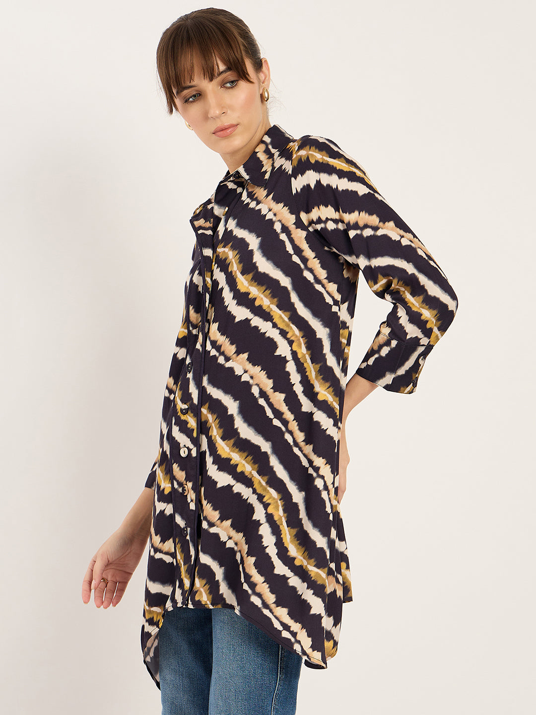 Navy Abstract Print Asymmetric Tunic