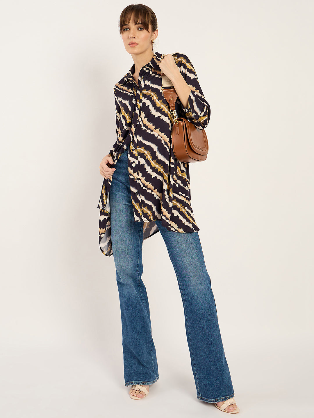 Navy Abstract Print Asymmetric Tunic