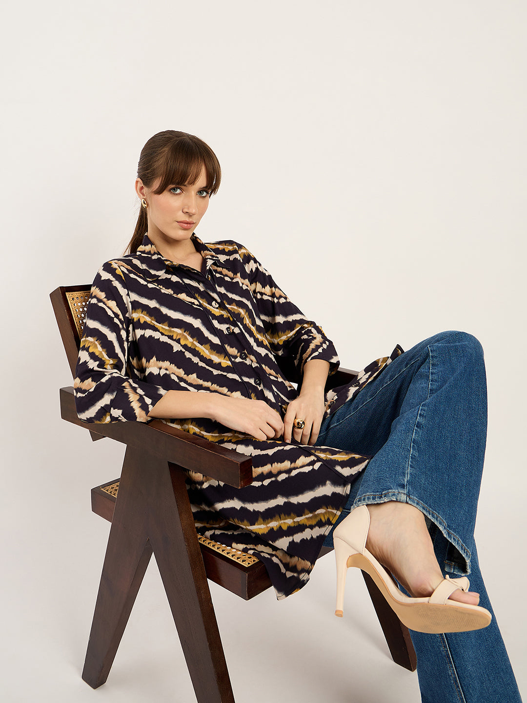 Navy Abstract Print Asymmetric Tunic