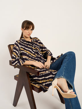 Navy Abstract Print Asymmetric Tunic