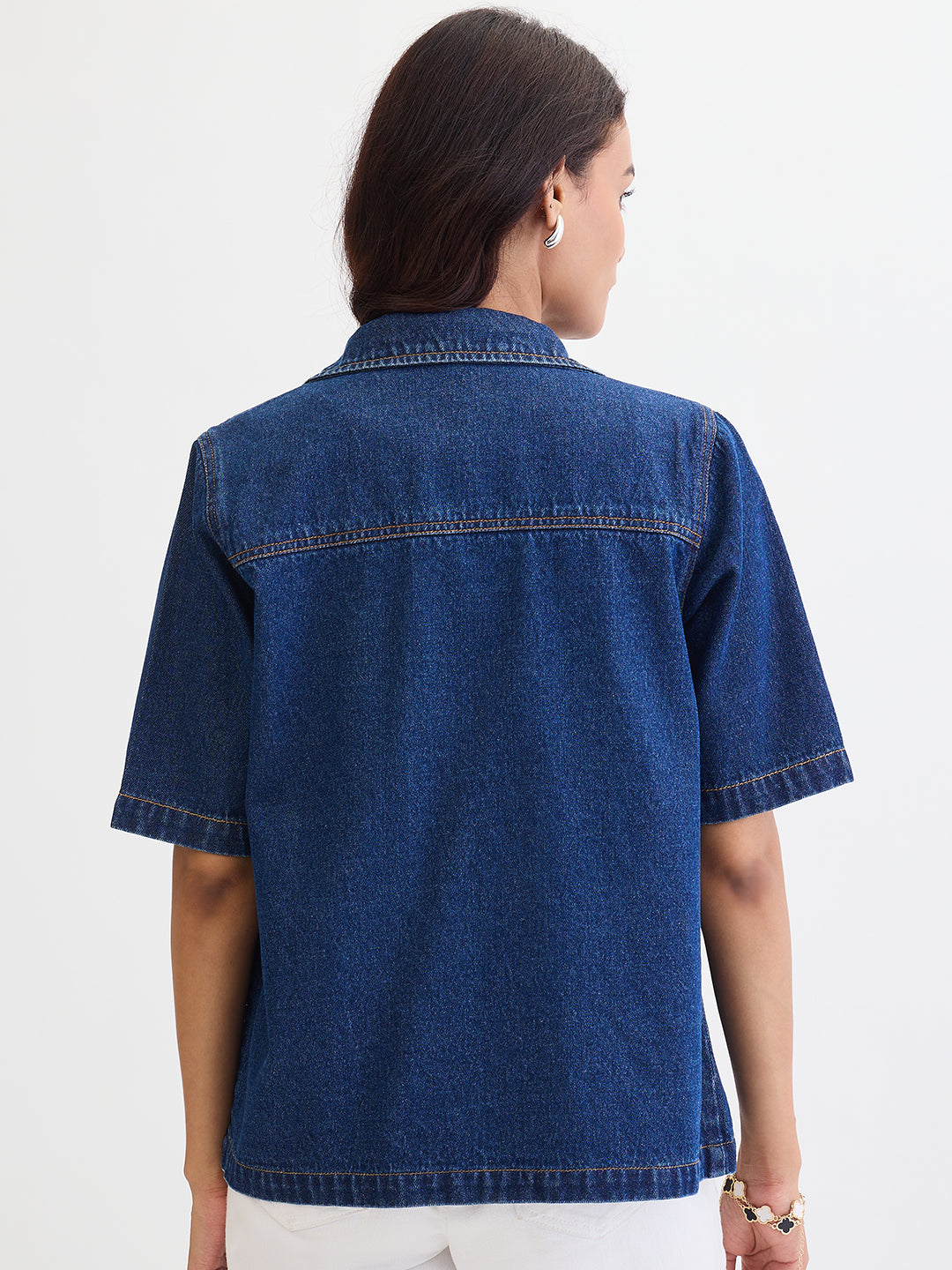 Navy Blue Denim Half Sleeves Shirt