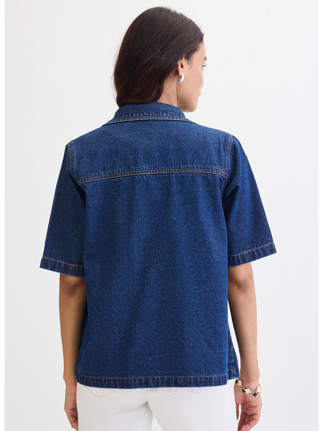 Navy Blue Denim Half Sleeves Shirt