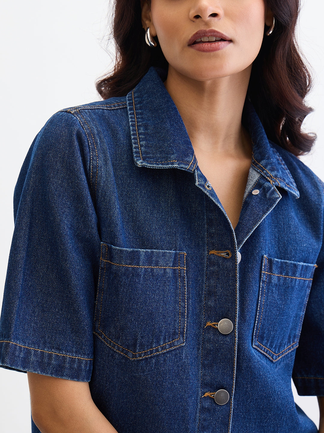 Navy Blue Denim Half Sleeves Shirt