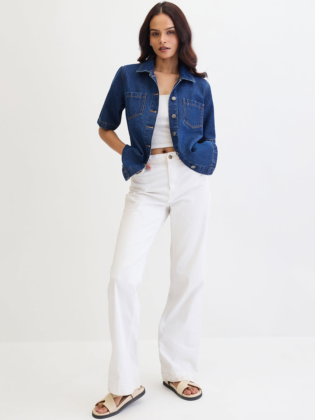 Navy Blue Denim Half Sleeves Shirt