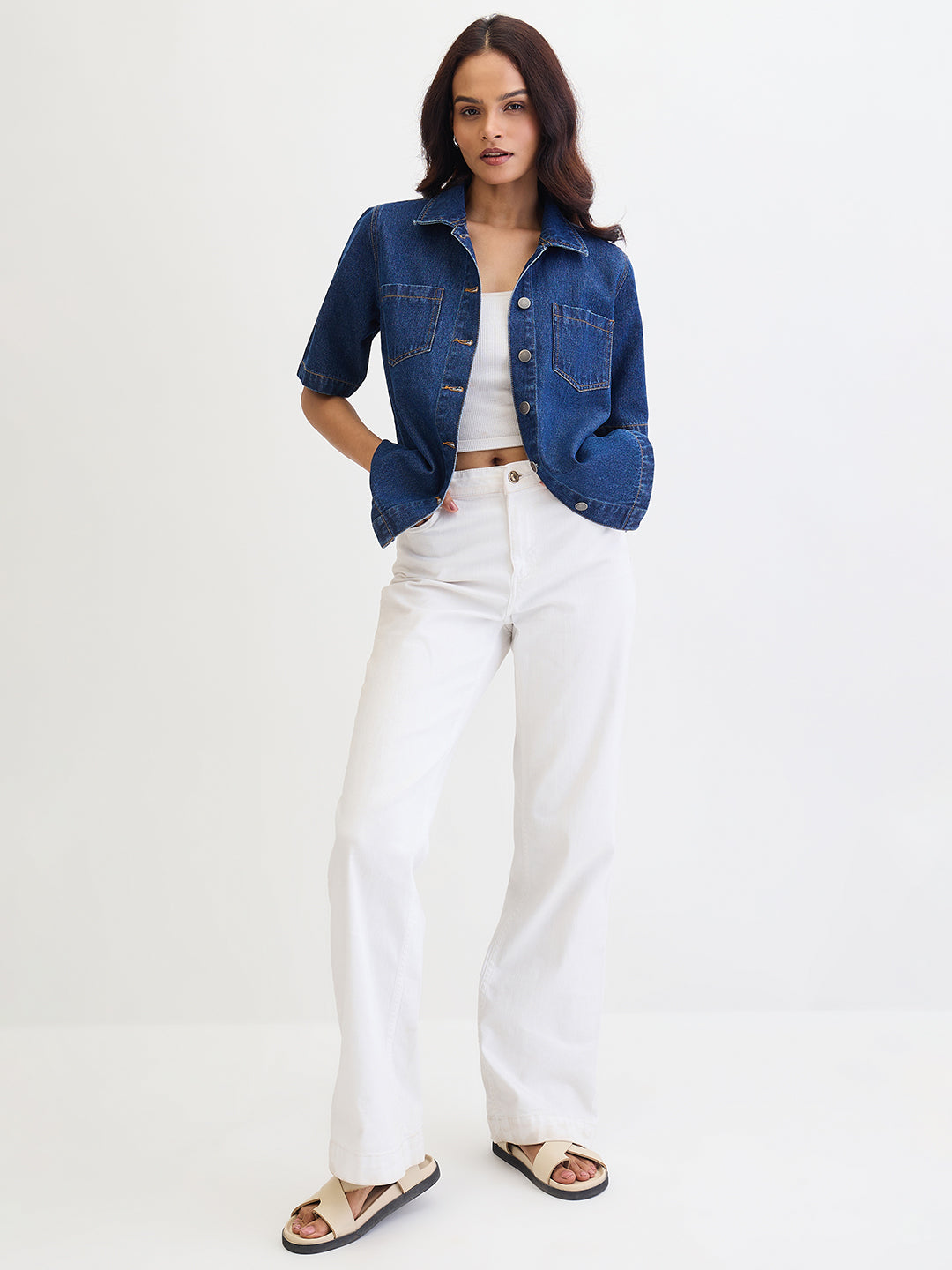 Navy Blue Denim Half Sleeves Shirt