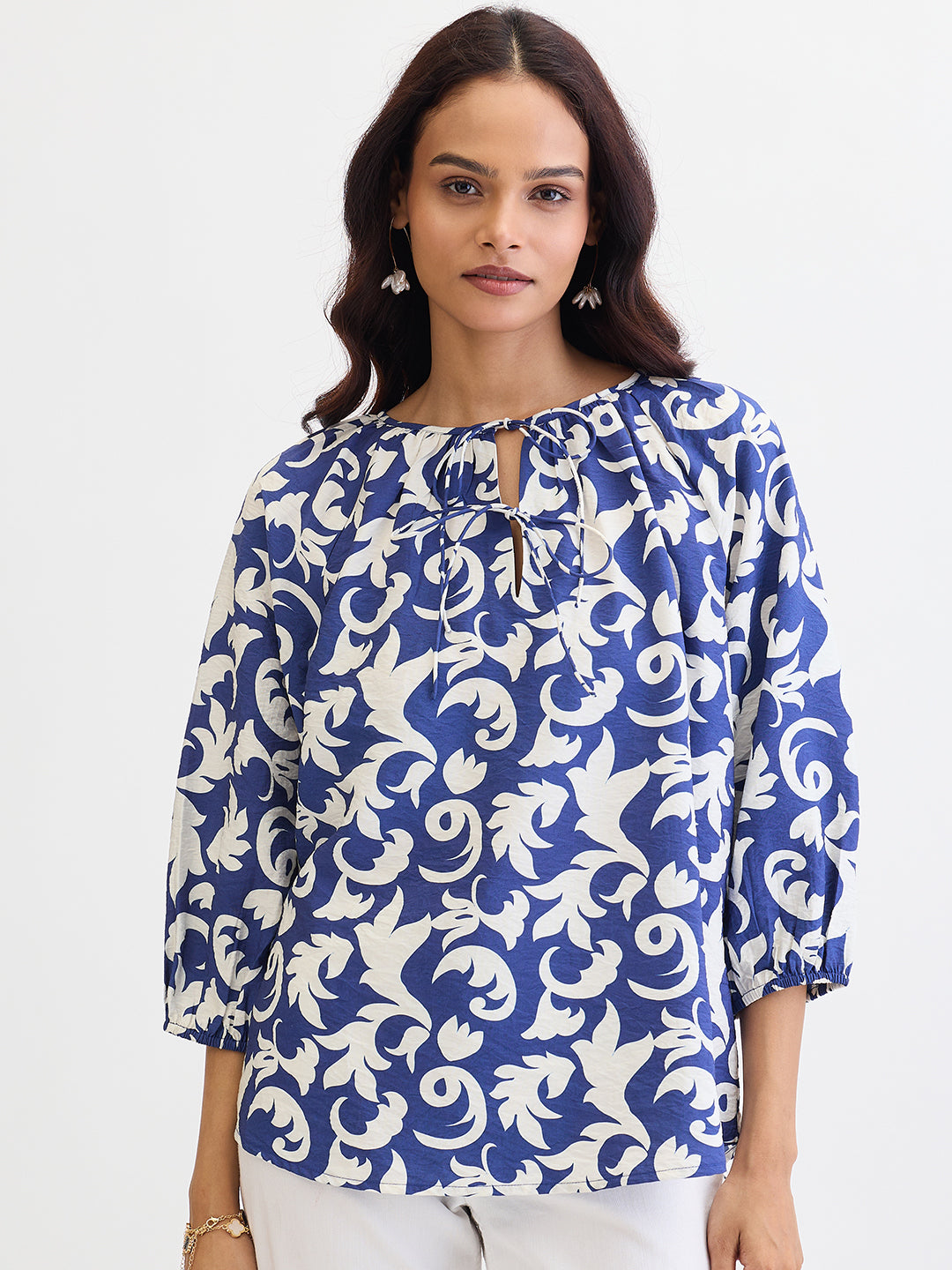 Blue & White Abstract Printed Top