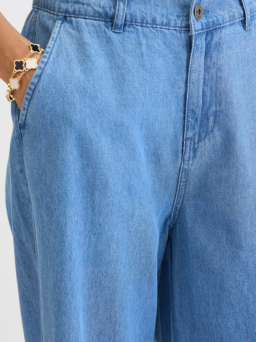 Blue Denim Straight Pants