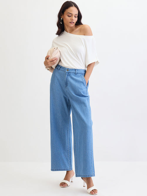 Blue Denim Straight Pants