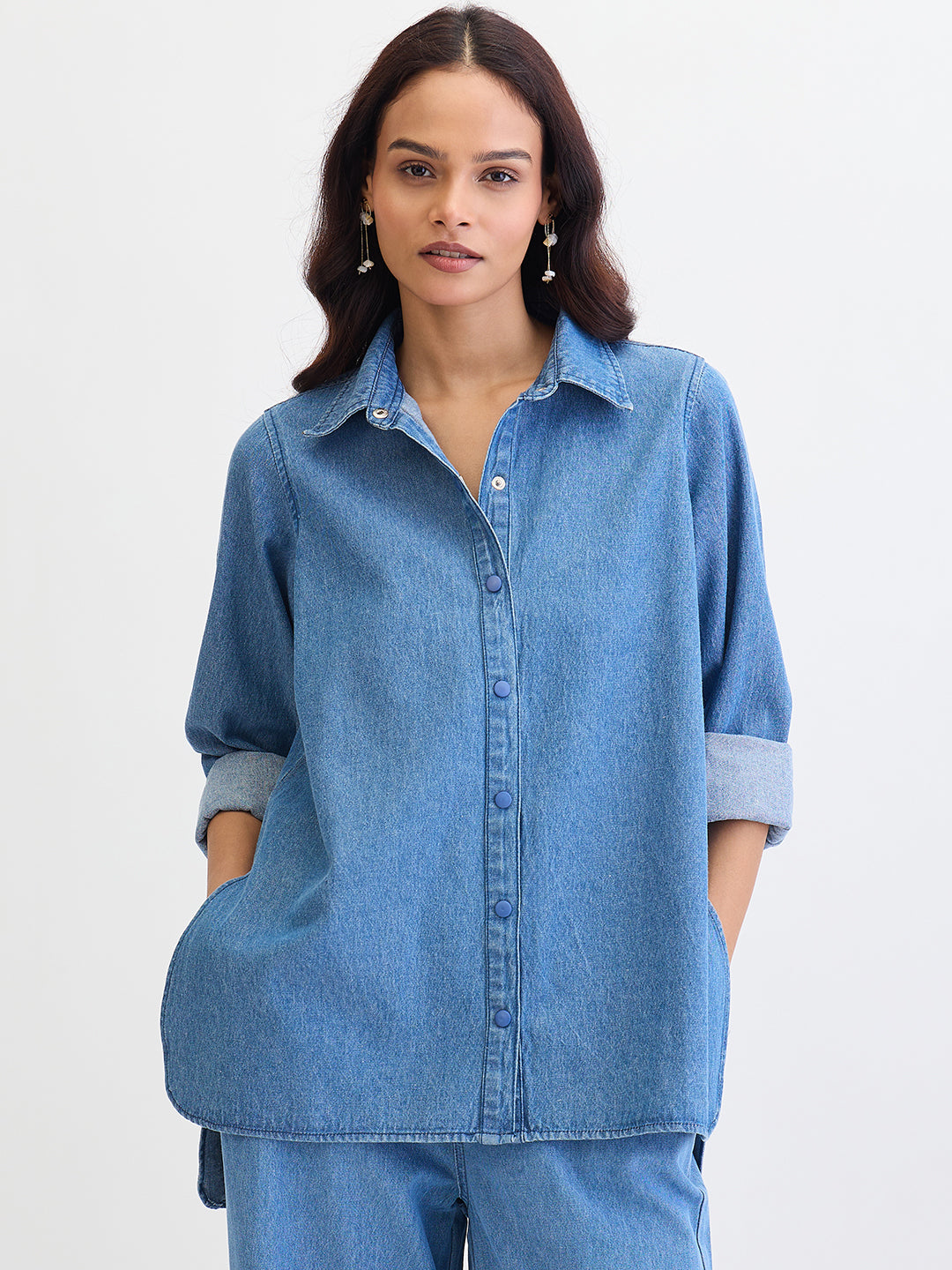 Blue Denim High Low Shirt