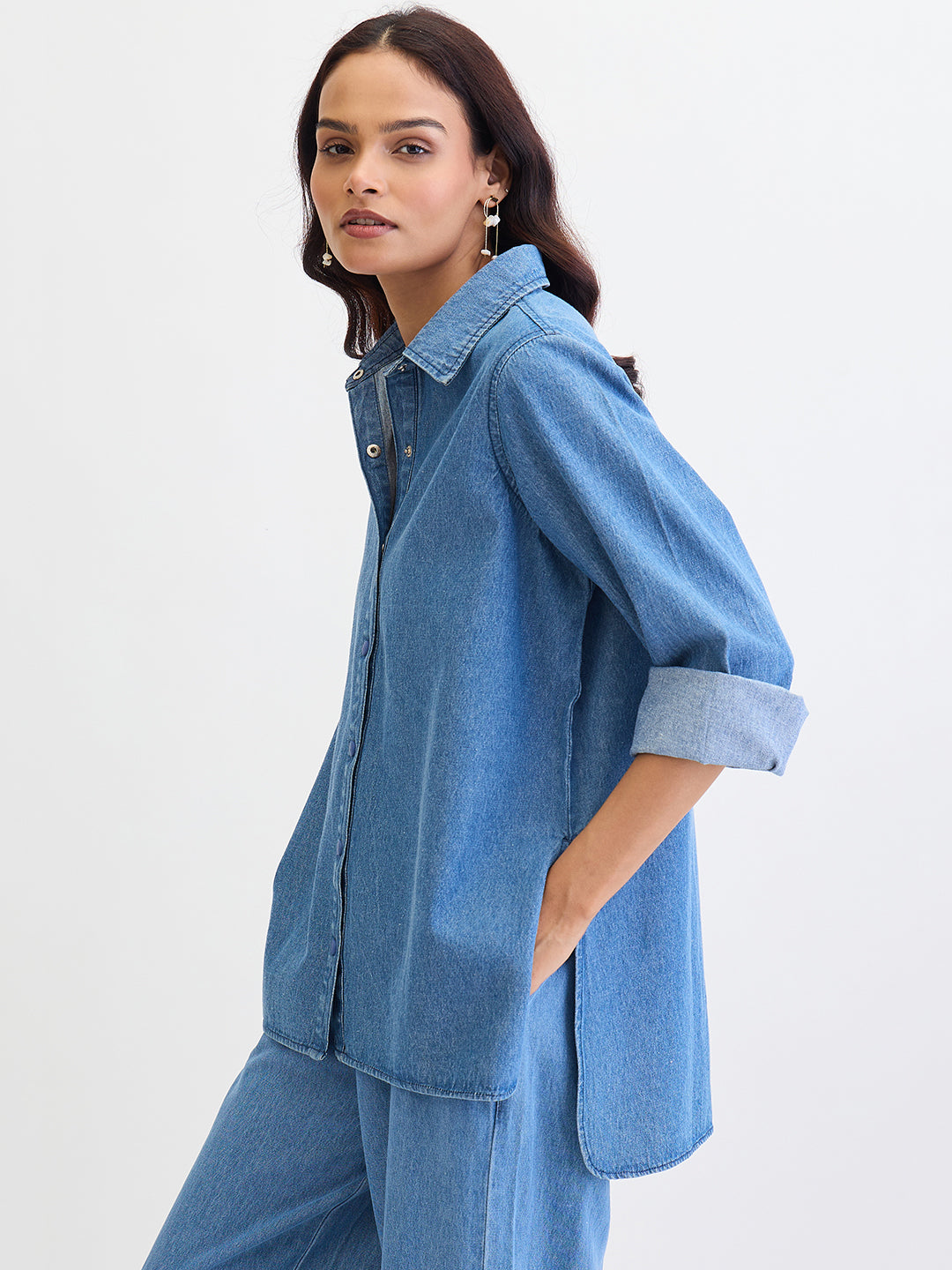 Blue Denim High Low Shirt