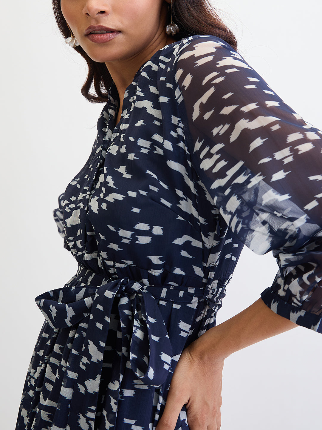 Navy Abstract Printed Tiered Maxi Dress