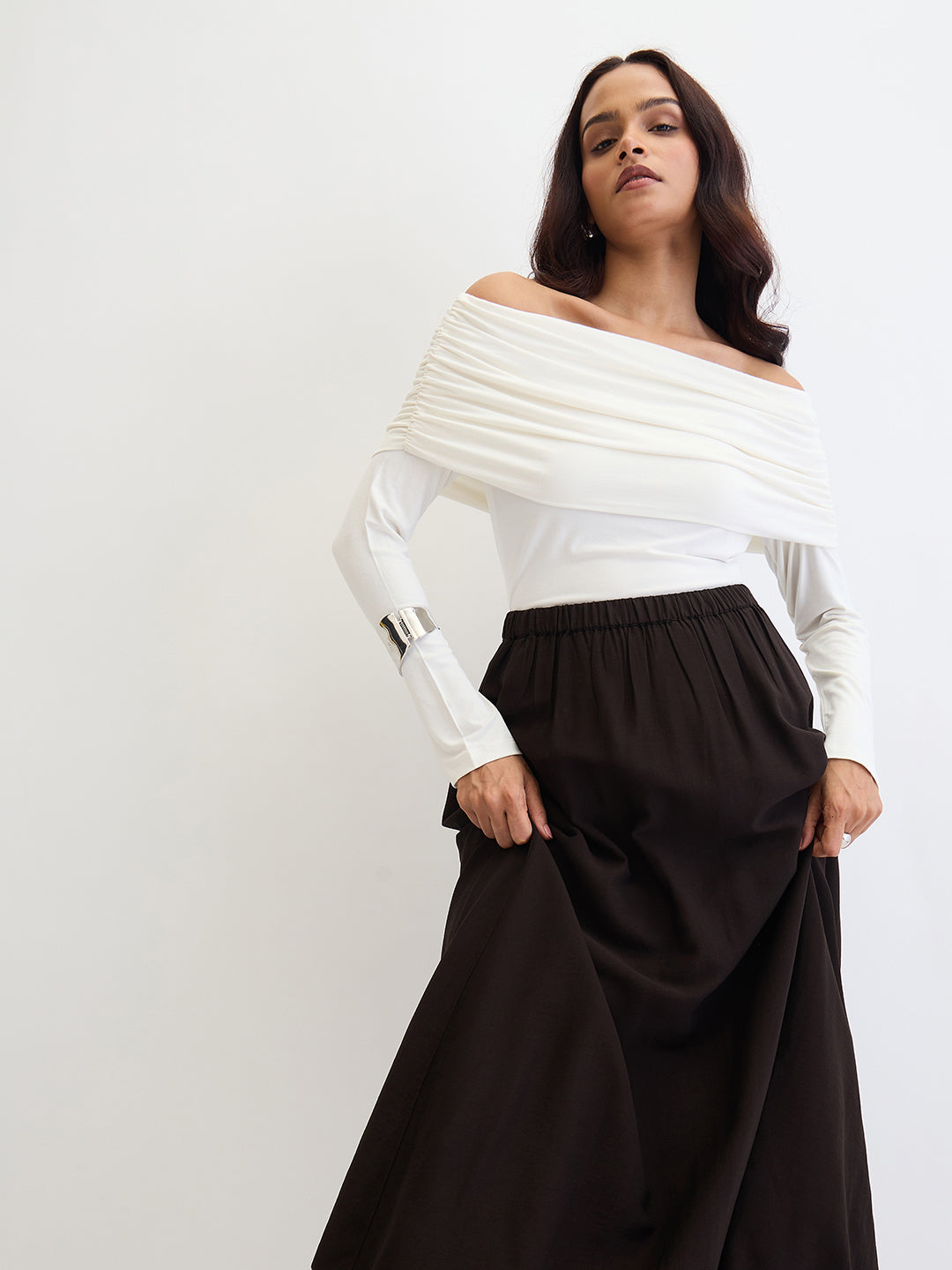 Black Bubble Hem Midi Skirt