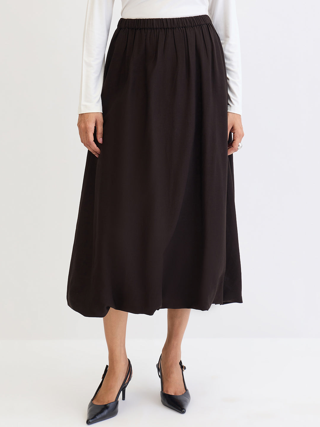 Black Bubble Hem Midi Skirt