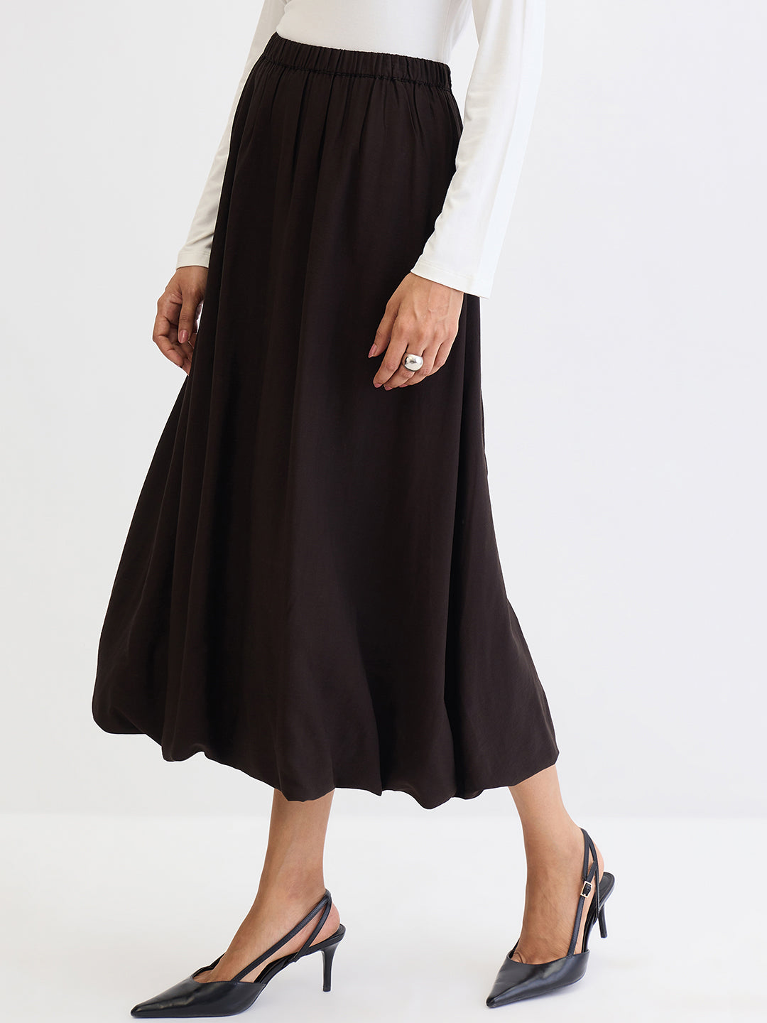 Black Bubble Hem Midi Skirt