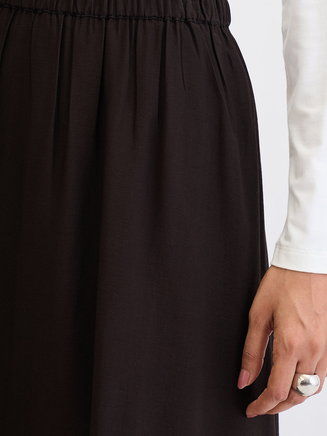 Black Bubble Hem Midi Skirt