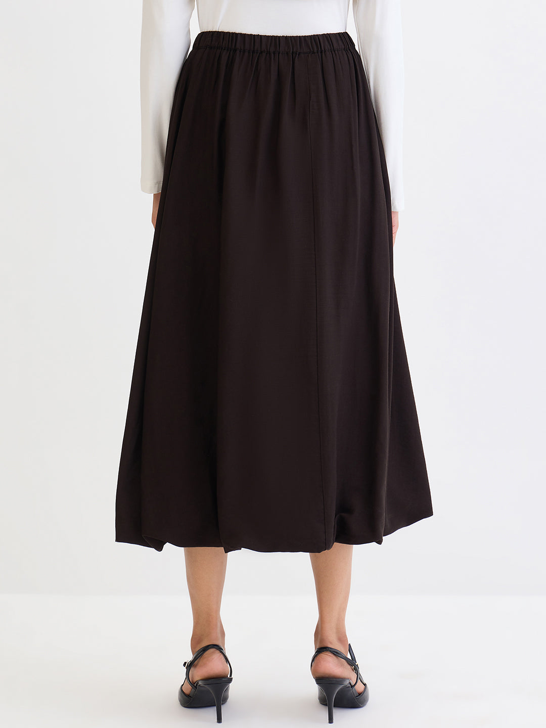 Black Bubble Hem Midi Skirt