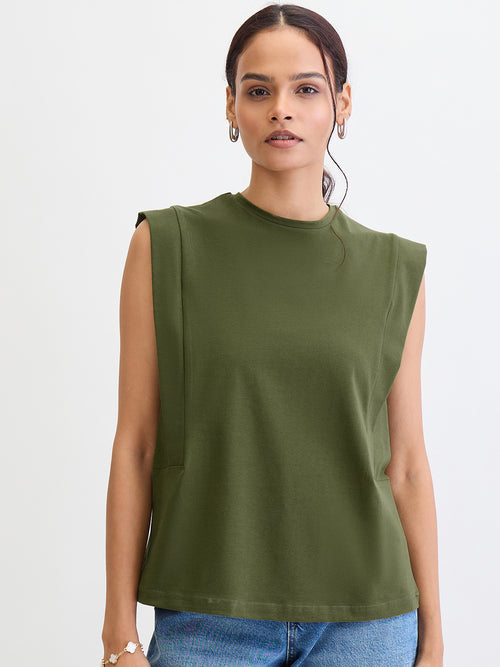 TrueStretch Olive Sleeveless T-shirt