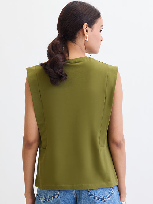 Olive Crew Neck Sleeveless T-Shirt