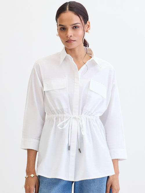 White Poplin Dual Pocket Shirt