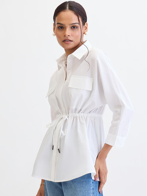 White Poplin Dual Pocket Shirt