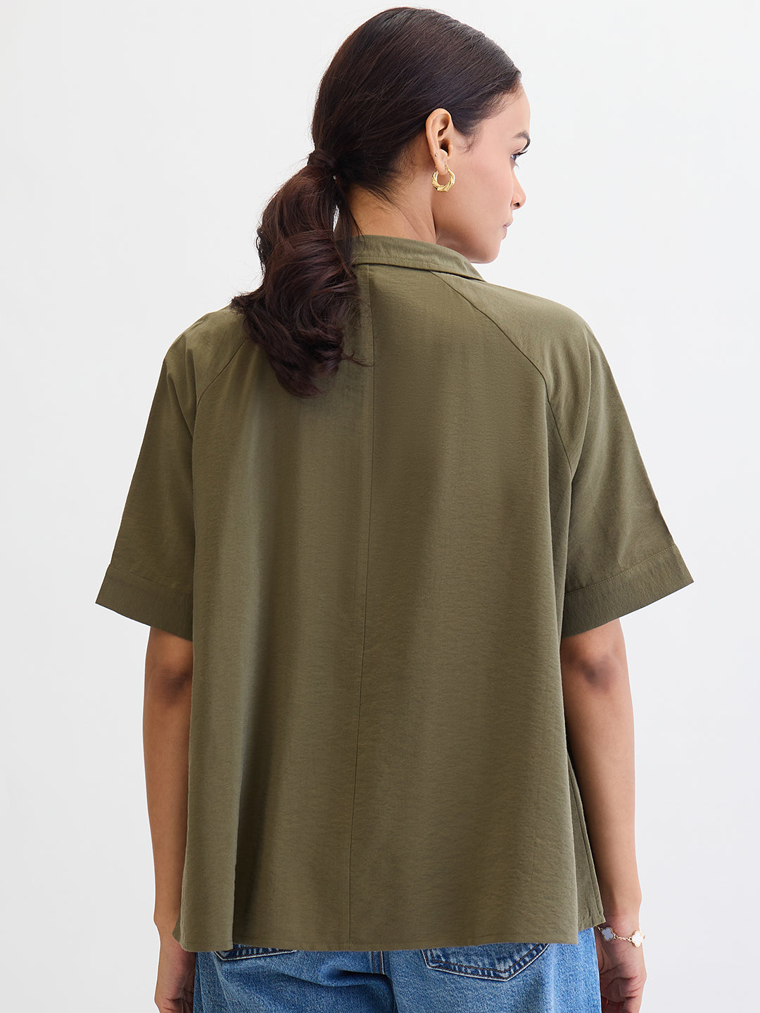 Olive Raglan Sleeves Oversize Shirt