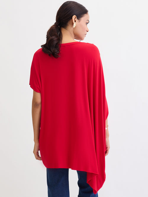 Bamboo Red Knit Oversize  Asymmetrical Top