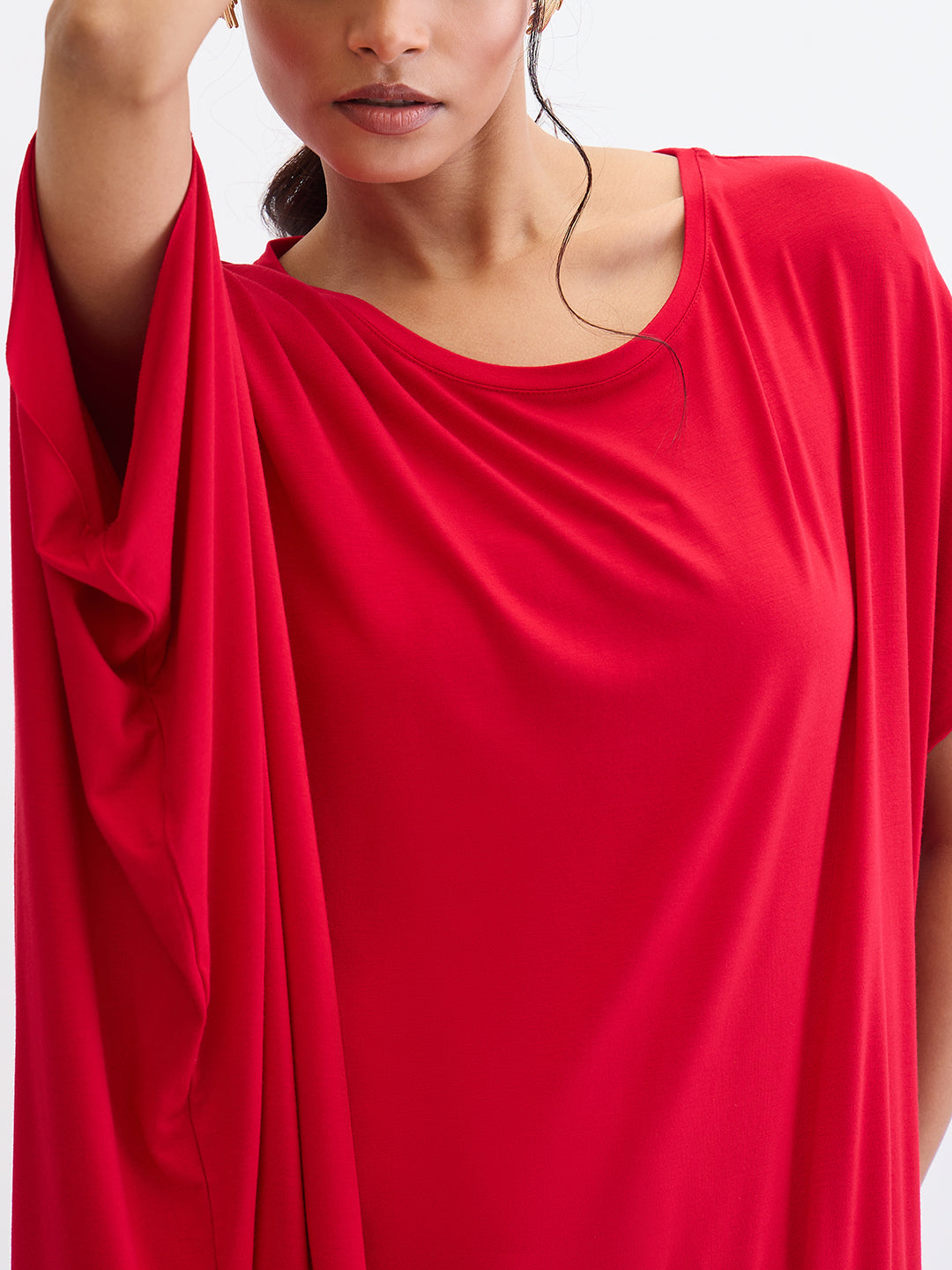 Bamboo Red Knit Oversize  Asymmetrical Top