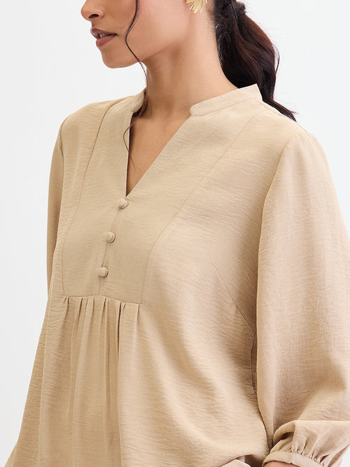 Beige Button Detail Co-Ord Set