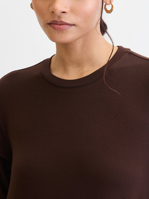 Coffee Brown Modal Knit T-Shirt Midi Dress