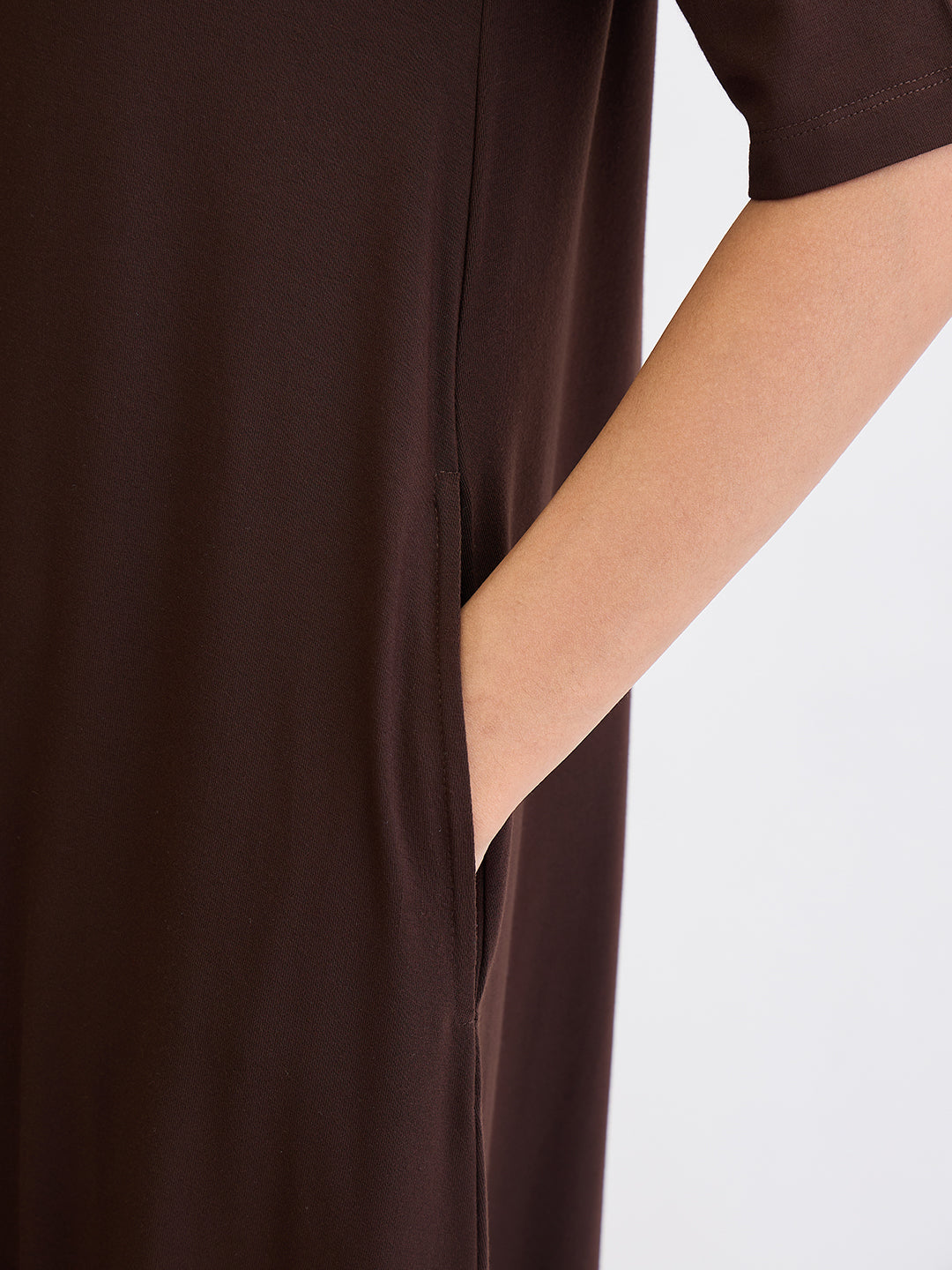 Coffee Brown Modal Knit T-Shirt Midi Dress