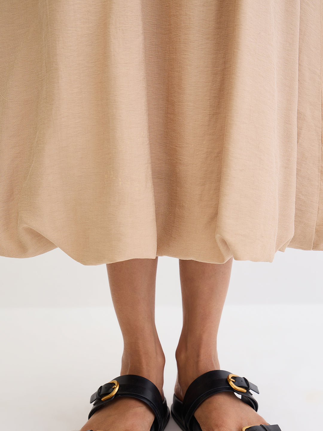 Beige Bubble Hem Midi Skirt