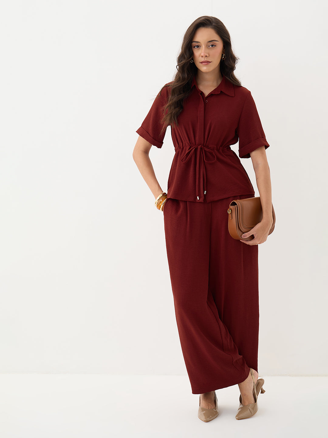Maroon Drawstring Detail Co-Ord Set